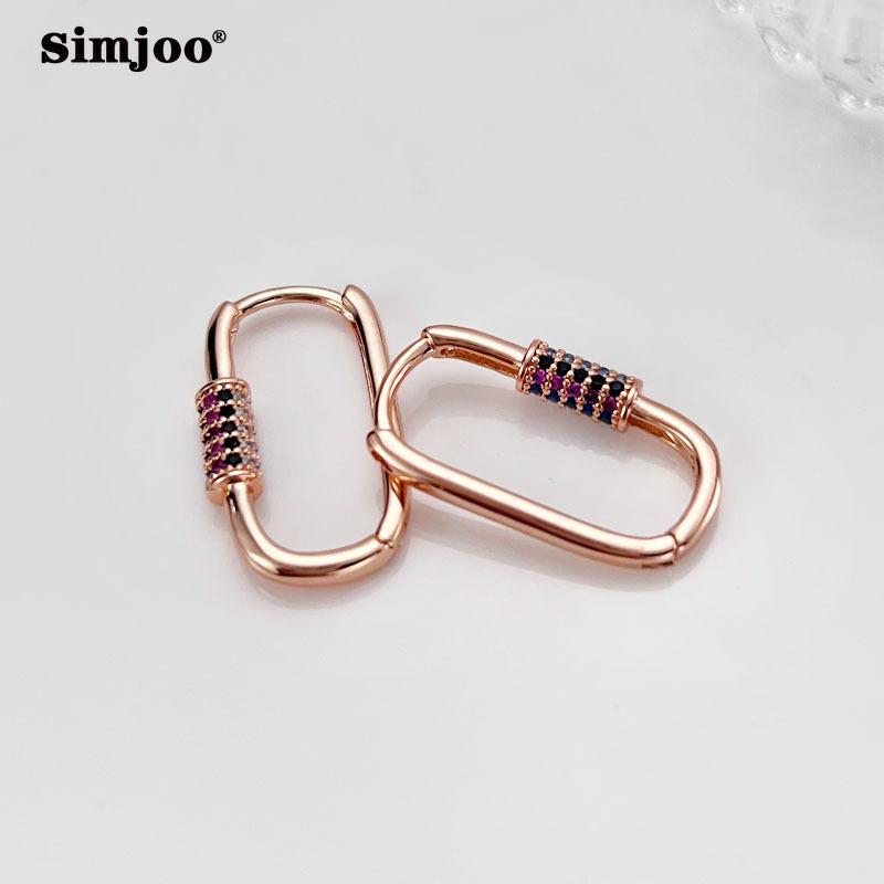 SIMJOO модные серьги цвета розового золота с цветным цирконом для женщин с простыми серьгами