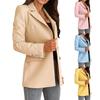 Women Solid Open Front Pockets Cardigan Formal Suit Long Sleeve Blouse Coat