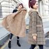 Женское шерстяное пальто в клетку, толстый бархат, утолщенные теплые куртки средней длины с капюшоном, шерстяное пальто