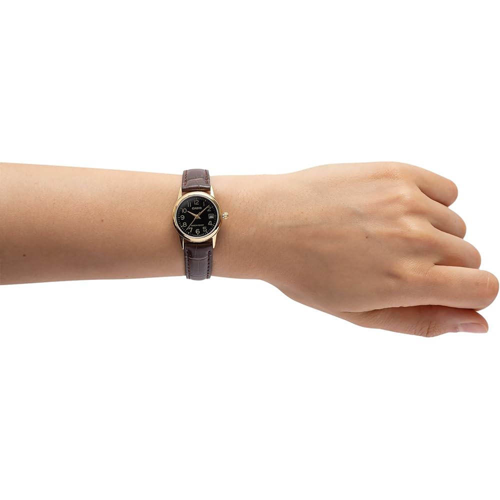 Casio LTP-V002GL-1B Женские часы Золотистый тон Кожаный ремешок Циферблат с крупными цифрами Индикация даты