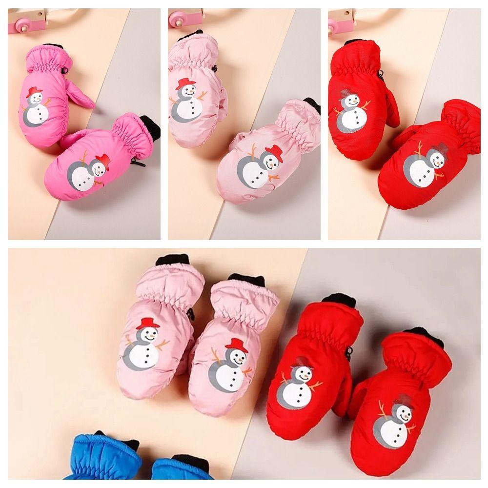 Snow Man Winter Kids Ski Mittens Waterproof Winter Cartoon Sports Mittens Children
