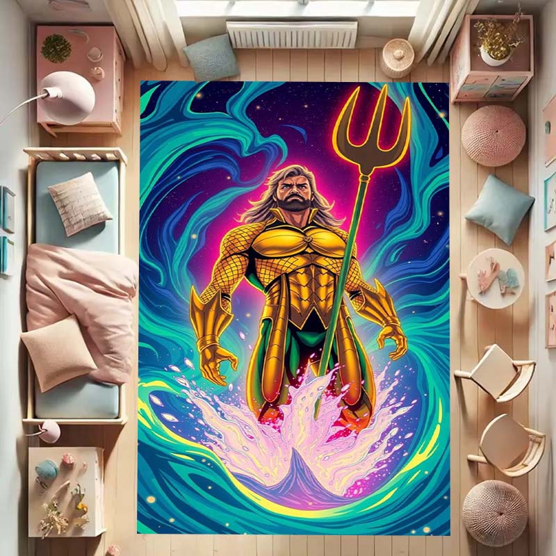 Aquaman fantasy movie rug, suitable for bedrooms, living rooms, and sofa décor; large children's play rug.