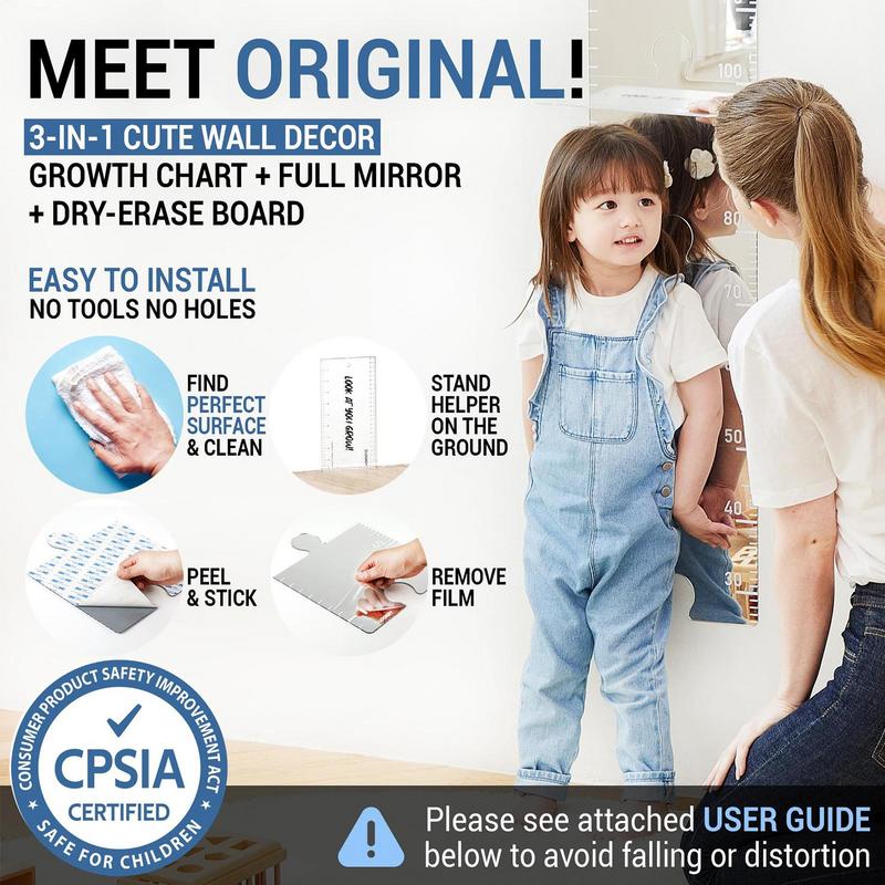 Зеркальный ростомер Небьющийся акриловый зеркальный ростомер Линейка-пазл Зеркала для измерения роста детей с разметкой