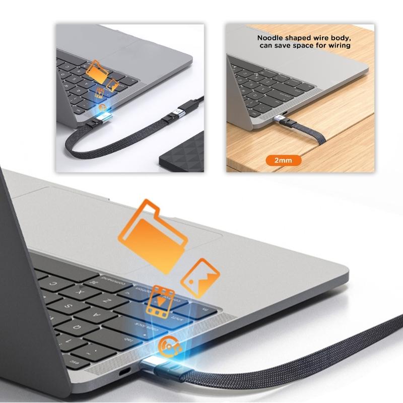 Угловой кабель USB C на USB C, 240 Вт, 90 градусов, Type C, зарядный шнур, кабель данных для смартфона, ноутбука