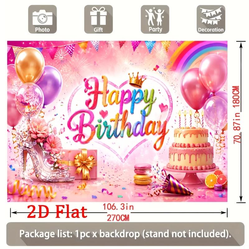 Vibrant Pastel Rainbow Arch with Glittery Balloons, Crown-Topped Happy Birthday Script, Layered Cake and Confetti-Dusted Gift Boxes, Party