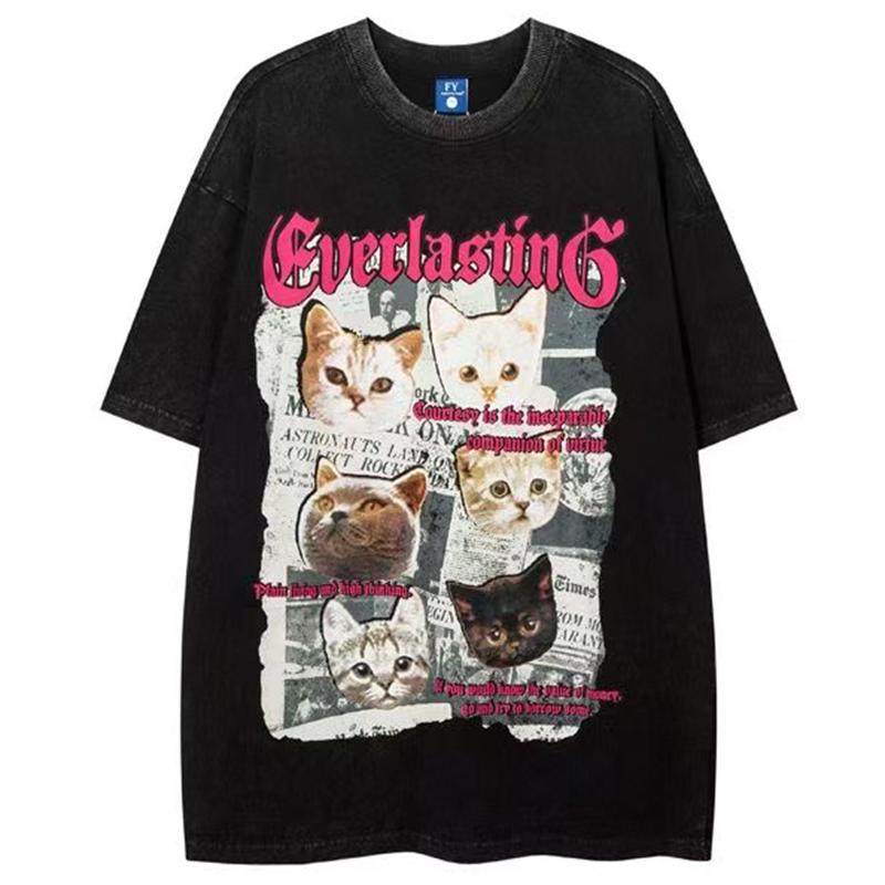 Футболка унисекс с принтом в виде симпатичных котиков, футболка свободного покроя из хлопка с короткими рукавами