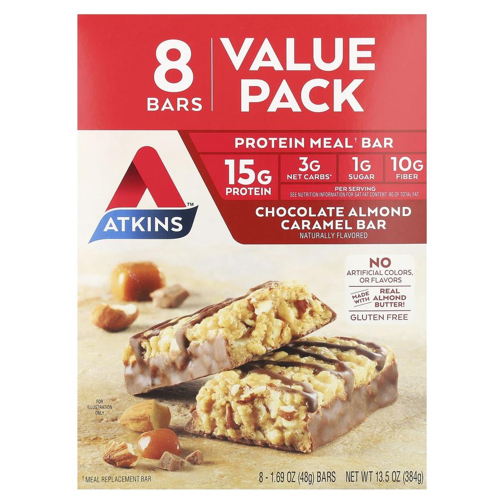Atkins Protein Meal Bar, Chocolate Almond Caramel, 8 Bars, 1.69 Oz (48 G) Each