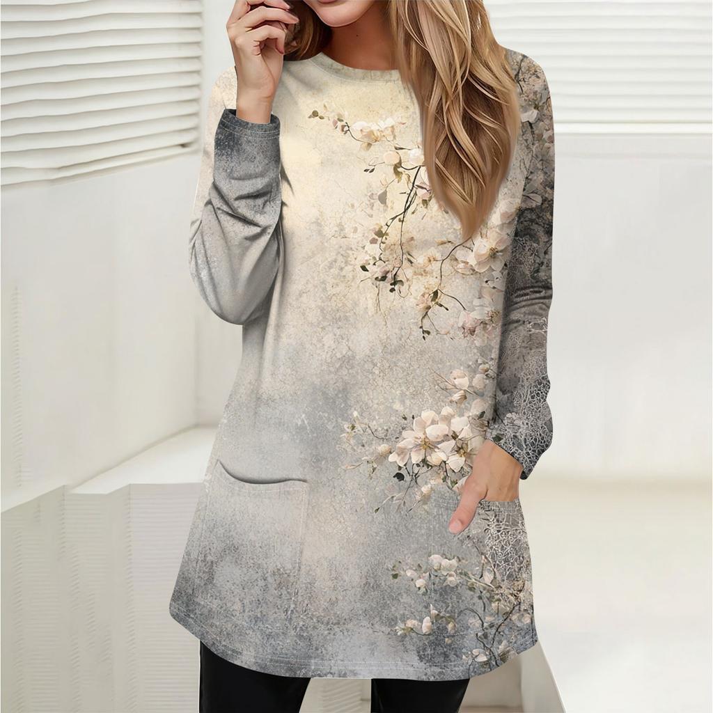 Женская толстовка, пуловер, спортивная одежда, карман, принт, повседневный топ с круглым вырезом и длинными рукавами