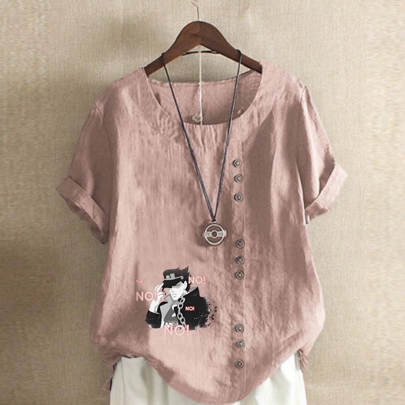 Женская модная футболка с круглым вырезом и коротким рукавом, повседневная хлопковая льняная рубашка с рисунком, свободная, крутая мужская летняя блузка с принтом, топы