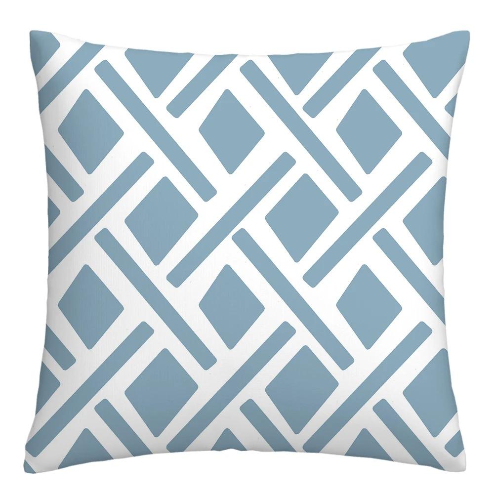 Blue and White Geometric Decorative Pillowcase Living Room Office Home Pillowcase Car Ornaments