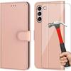 Case - Booling - for Samsung S21 FE - Pink - Leather Effect - Anti Scratch - 2 Tempered Glasses