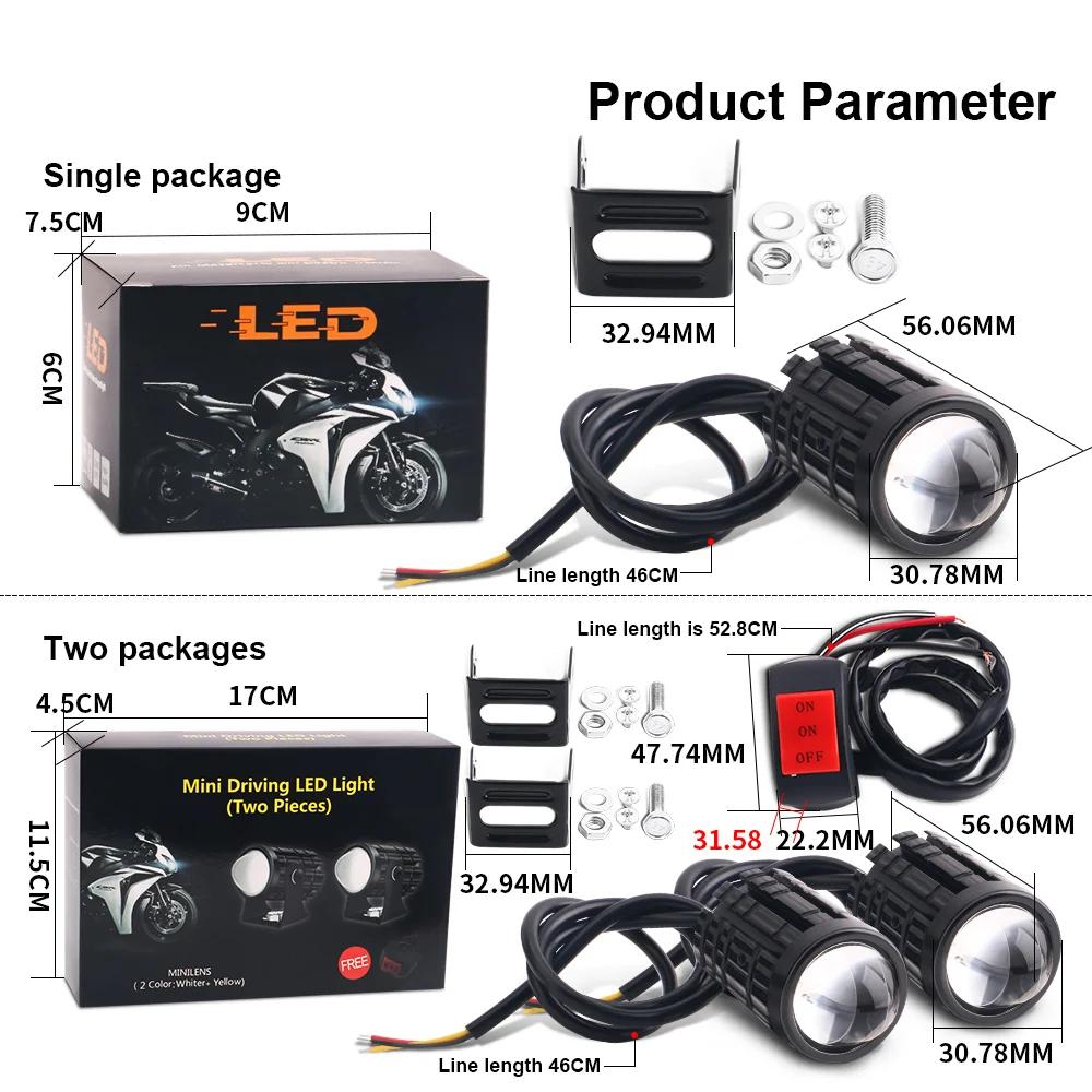 Motorcycle LED Headlight 24/12V for Truck Moto Trailer ATV Scooter Spotlights Fog Light Universal Mini Driving Light Dual Color