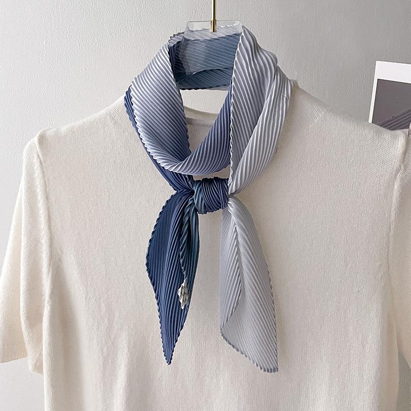 Women Pleated Head Scarf Wraps Scarves Neckerchief Bandana Solid Color