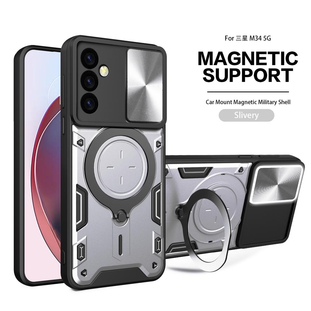 Slide Camera Lens Case For Samsung Galaxy Note20 Ultra 4G Magnetic Armor Hybrid Metal Ring Back Cover For M54 M53 M34 M33 M23 5G