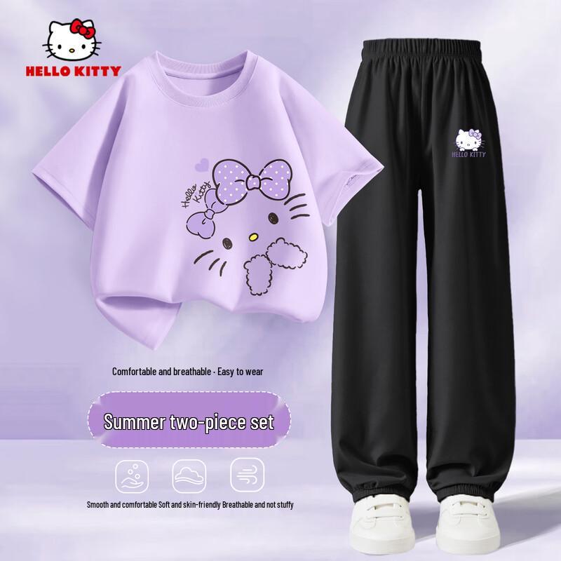 Hello Kitty Летний хлопковый комплект для девочек: футболка и брюки от комаров