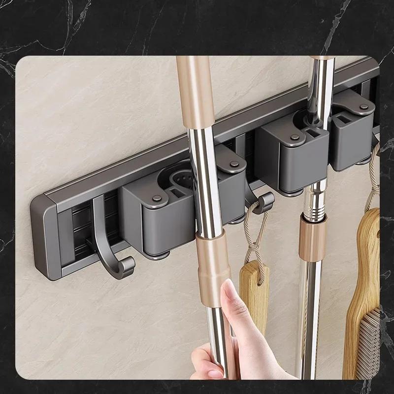 Mop and Broom Organizer Mop Holder Rack Mop Holder Wall Mounted Strong Broom Mop Holder Self With 5 Hooks Organizers Hang Broom