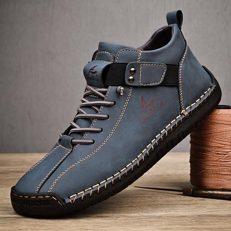 New Handmade Leather Casual Men Shoes Design Sneakers Man Breathable Leather Shoes Men Ankle Boots Outdoor