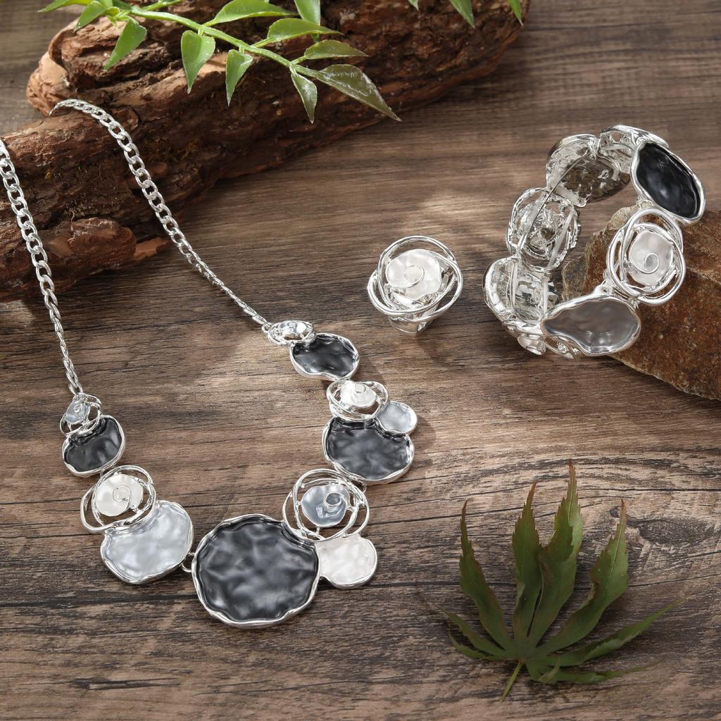 Цветная живопись масло роза кольцо браслет ожерелье набор женский банкетный высококлассный набор ювелирных изделий