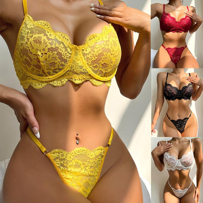New Fashion Sling Lace Sexy Lingerie Sets Transparent Floral Mesh Underwear Set