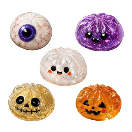 Cute Skull And Pumpkin Toys Halloween Glitter Squeeze Stress Ball, TPR Slow Rising Fidget Toy, Ball Ghost Eyeball Dumpling Decompression Gift for Kids