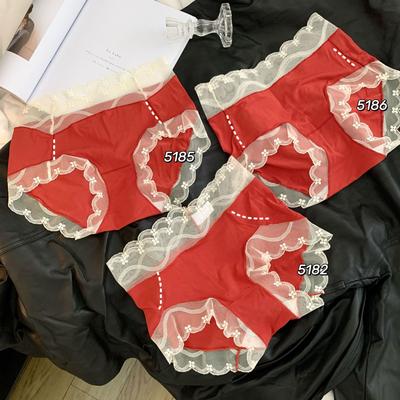 Женские кружевные красные трусики на весну и осень для года Бэньмин с удлиненной антибактериальной ластовицей 10A, средней посадки