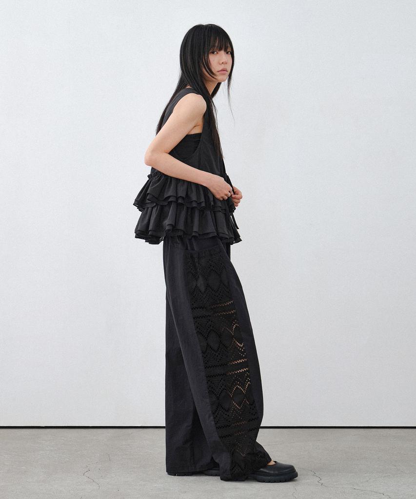 HELEMENT Women'S Eyelet Wide Pants (Black)