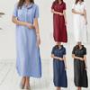 Women's Kaftan Cotton Shorts Sleeve Plain Casaul Oversized Maxi Long Shirt Dress