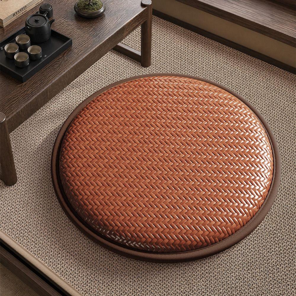 Non-slip Tatami Floor Cushion Woven Texture Seat Pad Durable Round Floor Cushion Living Room