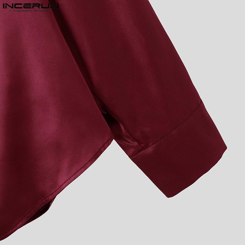 INCERUN Мужские рубашки с V-образным вырезом спереди с перекрестным запахом, атласные топы