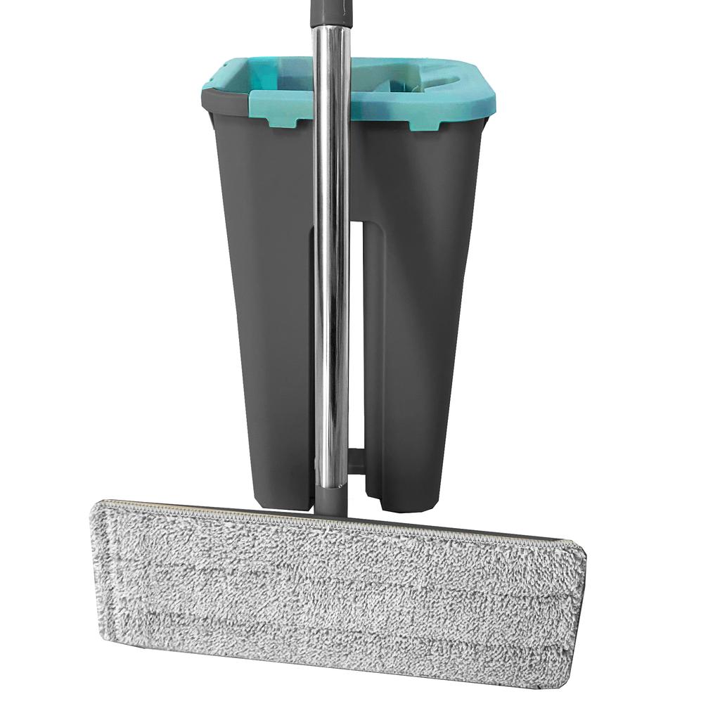 Extra Flat Mop with Wringer Bucket 4 Reusable Microfiber Mops