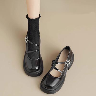 Женские туфли Мэри Джейн из натуральной кожи, весна-лето, новые туфли на толстом каблуке и платформе, увеличивающие рост, черные кожаные туфли-лодочки