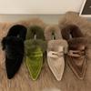 Fashion Women Luxury Velvet Mules  Pointy Toe Slip-on Fur Sandals Ladies Brand Design Outdoor Furry Slides Evening Party Heeled Shoes