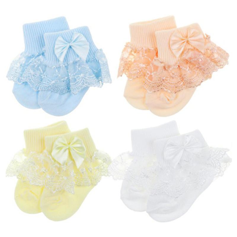 4Pair/lot New lace bow short socks newborn baby socks