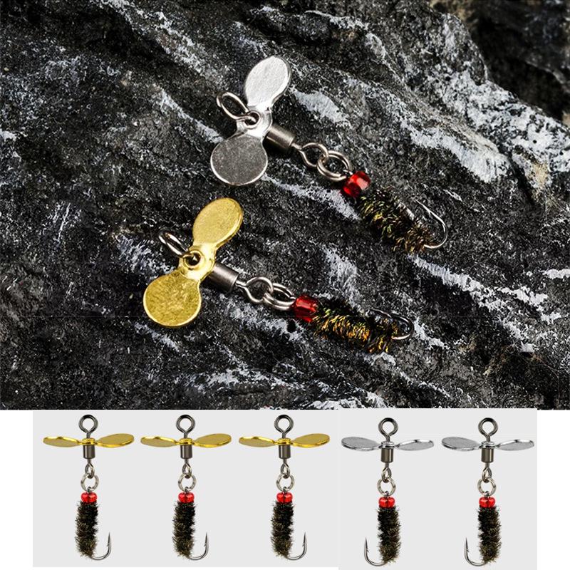 Nano Worm Micro Fly Fishing Lure with Spinner Blades and Hand-tied Modified Hooks