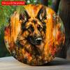 2d Flat 20*20cm, German Shepherd Round Wooden Sign, Spring Wreath Decor, Faux Finish, Perfect for Living Room, Home, Kitchen, Garden, Bedroom Decor.