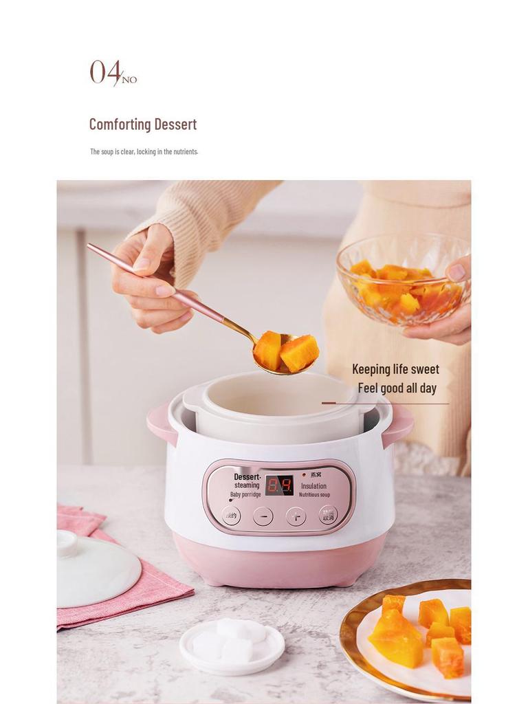 Mini Electric Slow Cooker: Double Boiler Ceramic Stew and Porridge Pot, Perfect for Soups and More.