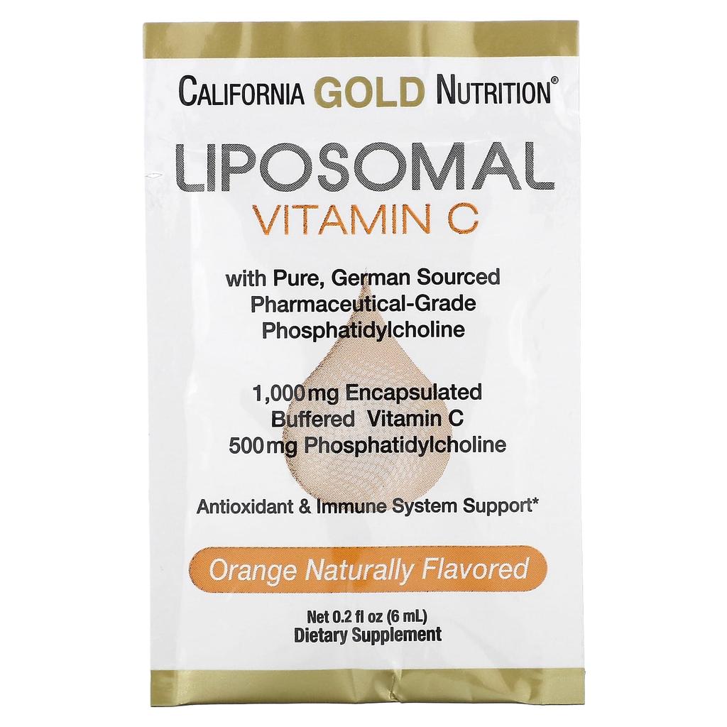 California Gold Nutrition Liposomal Vitamin C, Orange Flavor, 1,000 Mg, 30 Packets, 0.2 Fl Oz (6 Ml) Per Pack