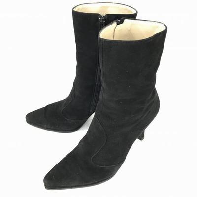Сделано во Франции Charles Jourdan Замшевые кожаные ботильоны на молнии сбоку 7B Женские 24.5 Черные(ИСПОЛЬЗОВАЛ)