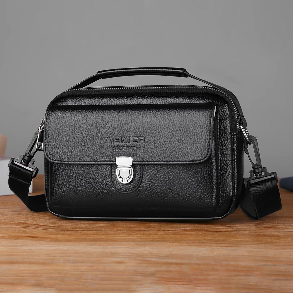 WEIXIER Leather Messenger Bag for Men Waterproof Large Capacity Crossbody Shoulder Briefcase with Adjustable Strap Business Travel Office Work