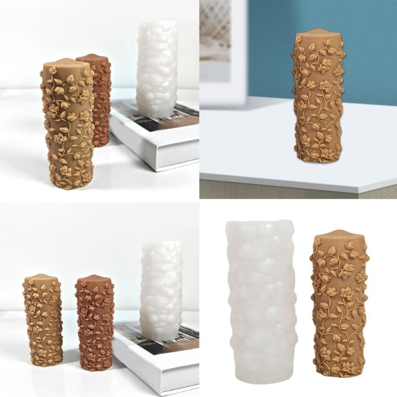 Тисненые силиконовые формы в виде цилиндра с цветочным листом для свечей из эпоксидной смолы, ручной работы, для мыла, мастики, шоколада, конфет, торта