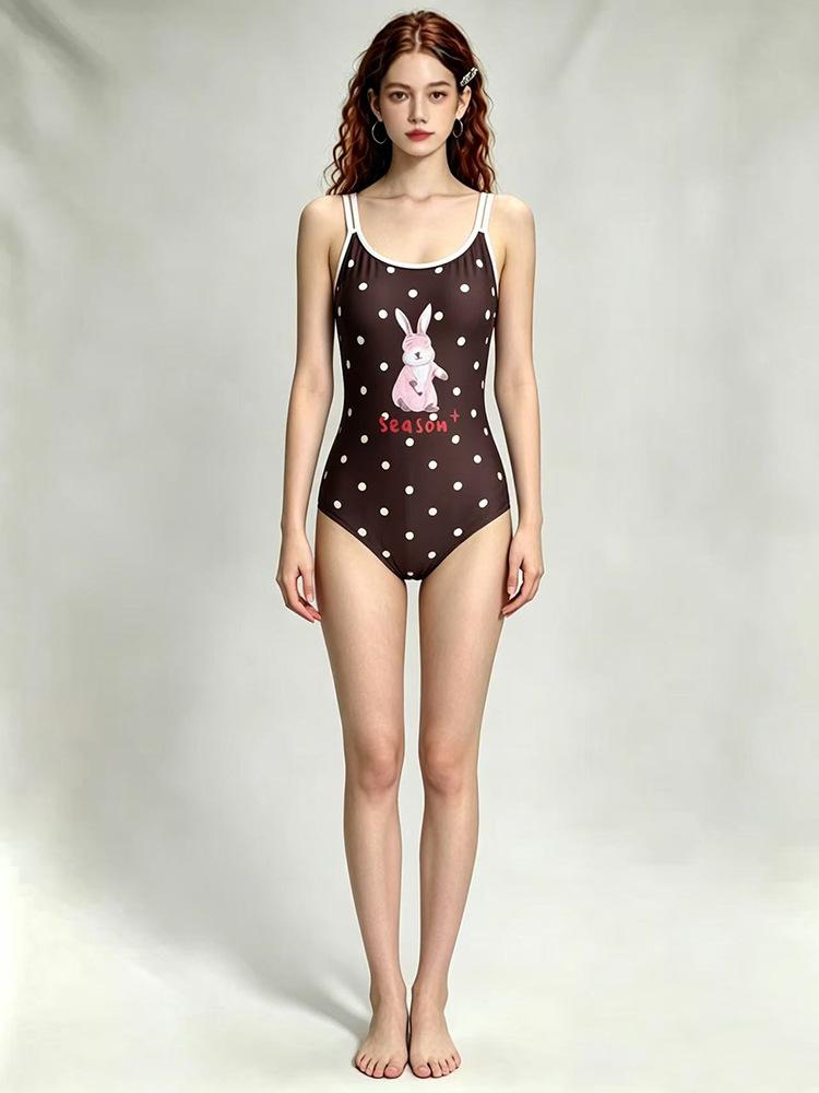 Polka dot one-piece swimsuit women's halter, beautiful back, sling and thin swimming pool special conservative student racing swimsuit