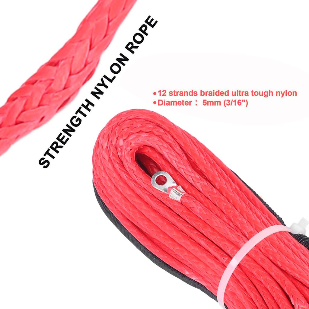 Winch Cable 4.8mmx15m Synthetic   5500lbs Breaking Strength Waterproof for ATV UTV Trailer