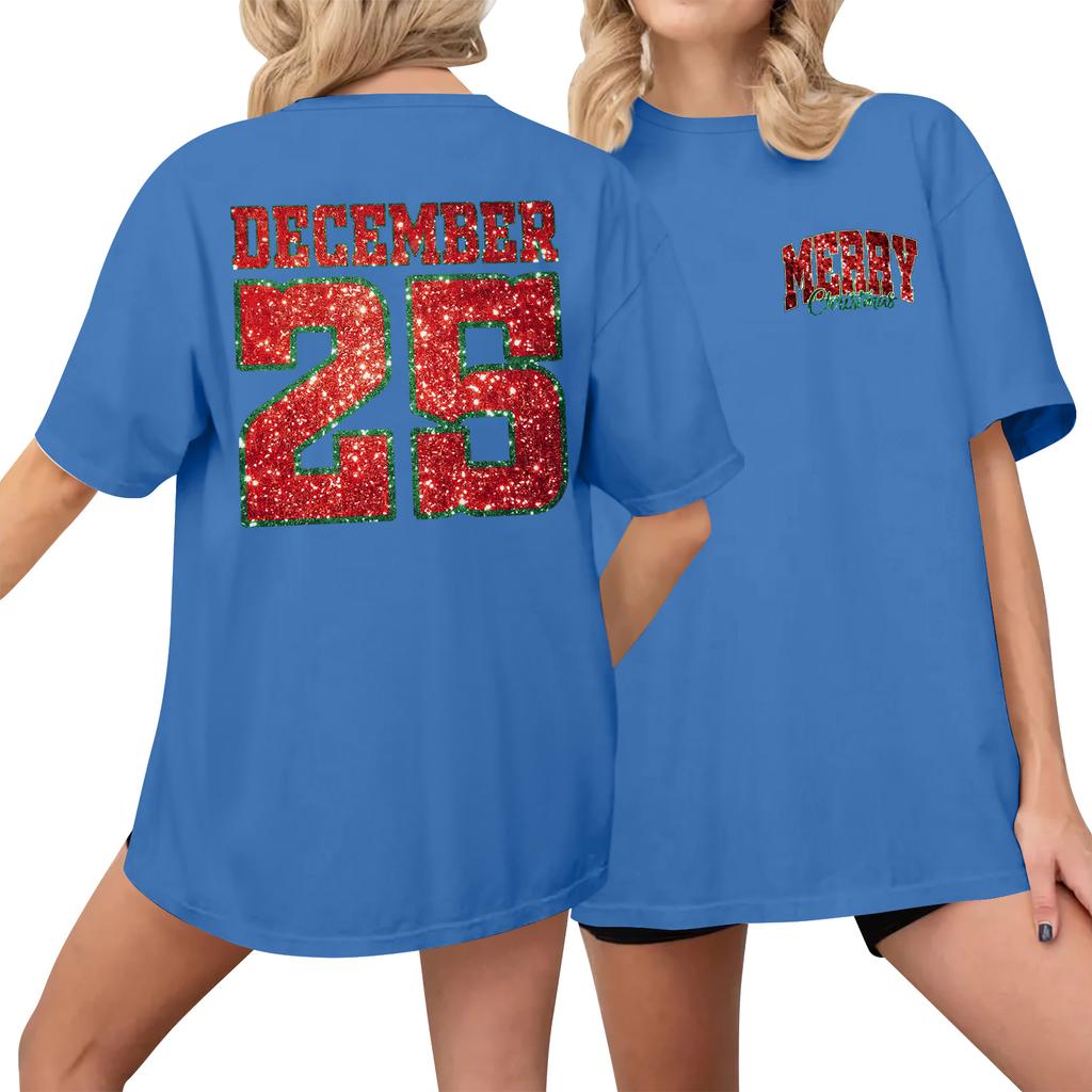 Women's Casual Printed T-Shirt Round Neck Pullover Short Sleeve Top