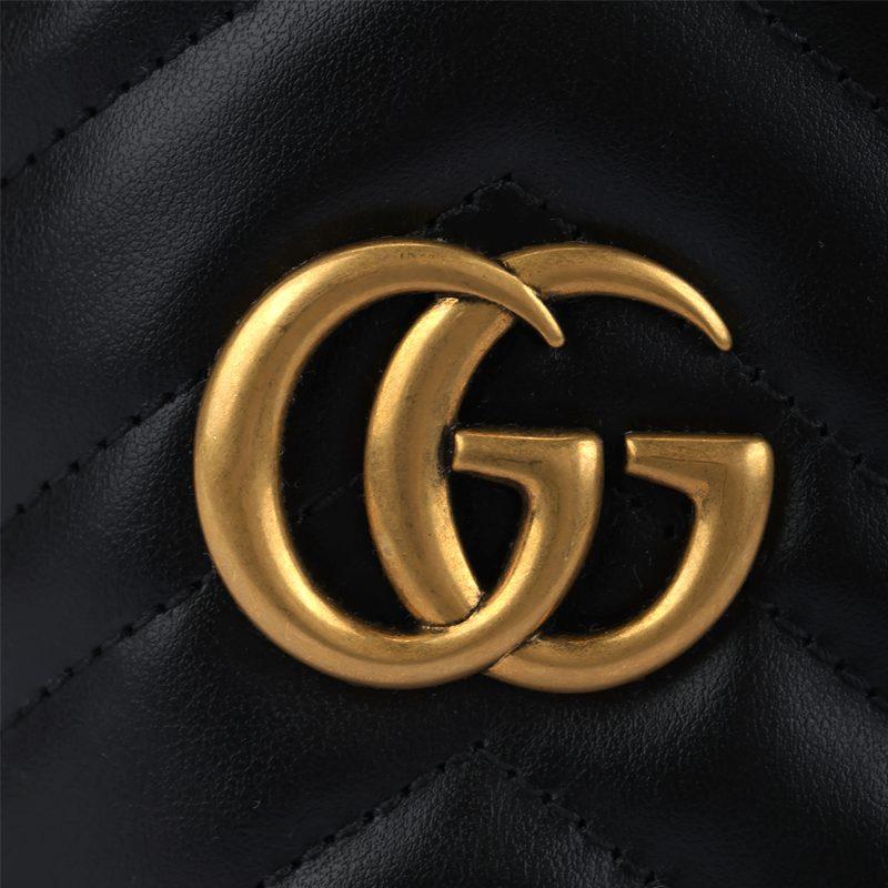 Gucci GG Marmont Стеганые кожаные сумки-ведра Сумка через плечо на цепочке, Сумка на плечо Мини Женская Черная 575163-DTDRT-1000