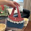 Корейская милая кружевная сумочка, ретро-художественная джинсовая клетчатая сумка с цветными блоками, свежие девчачьи мини-сумки для девочек, подарки