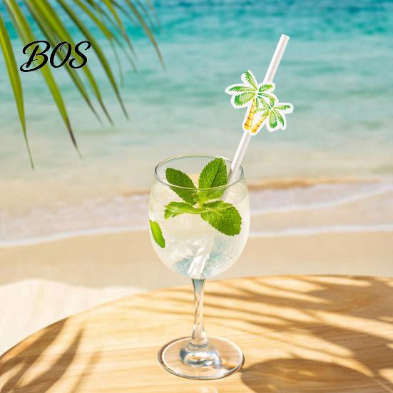 Multi-person Party Straws 20Pcs Disposable Paper Straws, Hawaiian Palm Tree Drink Cocktail Green Coconut Summer Decor Virgin Wood Pulp