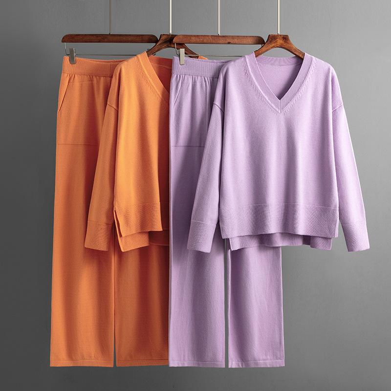 Autumn and Winter Women's Sweater Set Fashion Loose Casual Long-sleeved Sweater Pants Two-piece Set