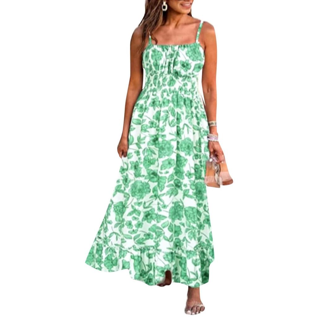 Женское летнее платье макси без рукавов с цветочным принтом на тонких бретельках, пляжное длинное платье в стиле бохо, пляжная одежда для отпуска