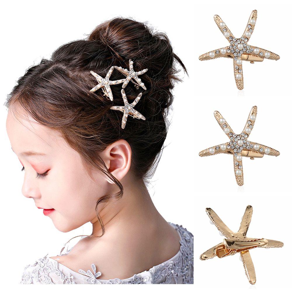 Fashion Bridal Headpiece Hair Jewelry Hair Clips Girls Barrettes Rhinestone Pearl Starfish Hairpin
