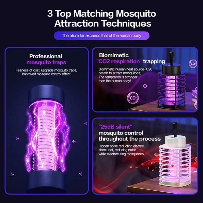 Intelligent Mosquito Killer Lamp LED Electric Shock Wall Mounted Mosquito Trap Indoor USB Portable Rechargeable Repellent